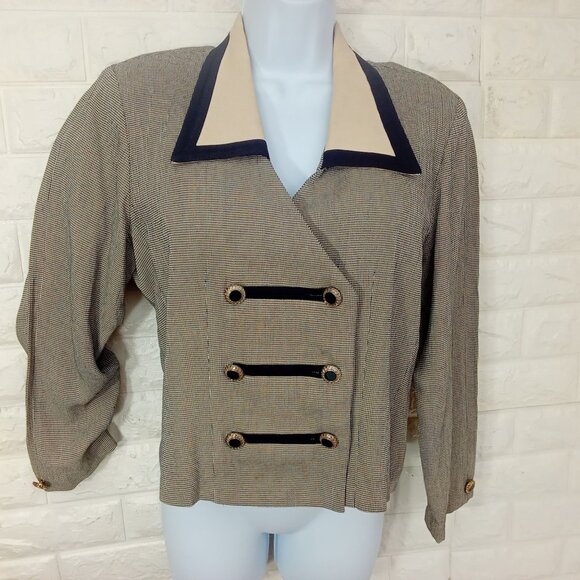 Vintage '80s Perceptions IreneB Blazer Top Border Collar Military-Style Lady(12) - Picture 1 of 14